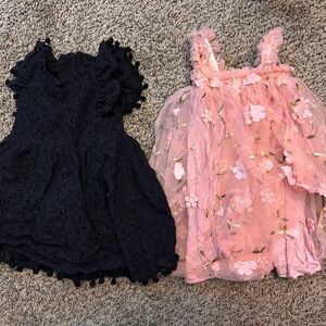 Baby Girl 18 Month Set of 2 Floral Pink Tulle Dress and Black Lace Dress 18M